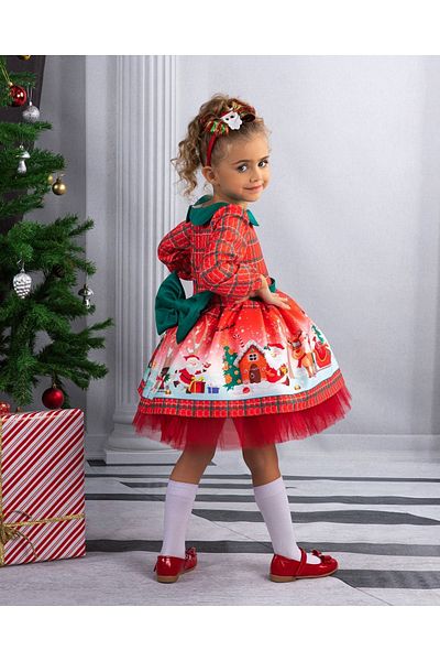 Magu Girl's Baby Collared New Year Themed Fluffy Tulle Dress