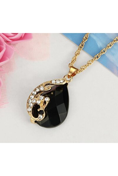 Takıtolia Victorian African Crystal Black Jewelled Gold Water Drop Necklace Earrings Ring Wedding Gift Jewelry Set