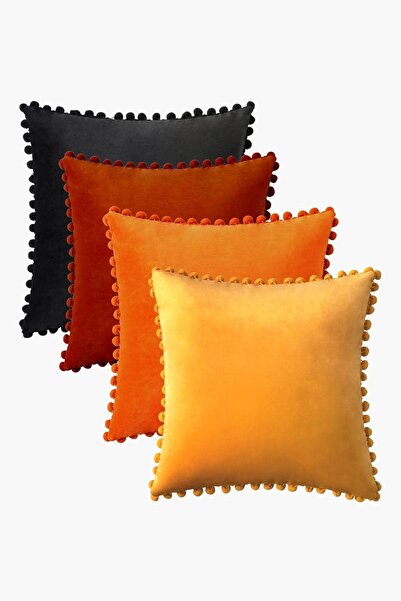 Bc Home طقم غطاء وسادة للهالوين 4 قطع بوم بوم 4 قطع 43 × 43 سم أسود، بلاط، بر...