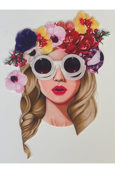 Gönülden Tasarım 26x17 Cmk النقش ثلاثي الأبعاد مع نظارات وزهرة فتاة صورة طوق ملحق زين أرما