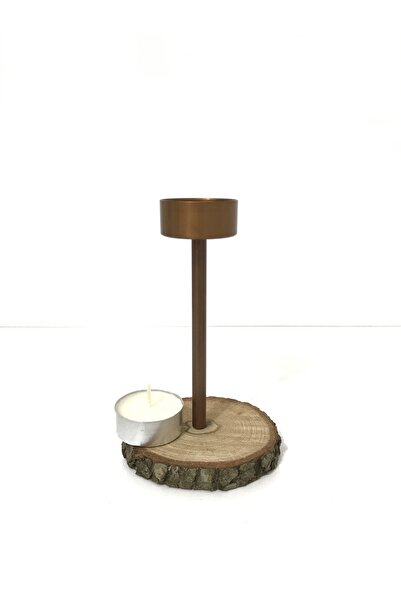 mumsema hediyelik Ahşap Tabanlı Metal Şamdan & Mumluk