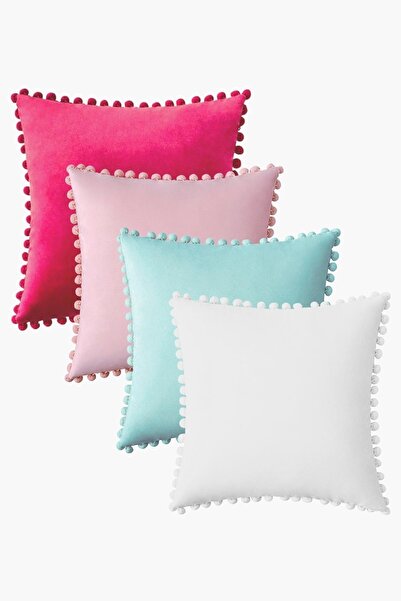 Bc Home Ilkbahar 4 Adet Ponponlu Kırlent Kılıfı Seti 4 Adet 43 X 43 Cm Fuşya,...