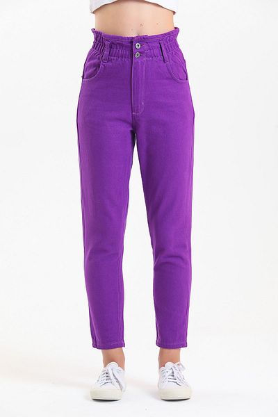 SHEVEGA Μωβ ψηλόμεσο Lycra ελαστικό παντελόνι μέσης Mom Jean