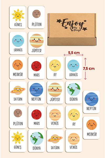 Enjoymydesign I'm Learning Planets Intelligence Cards Solar System Matching Game Wooden Educational Toy