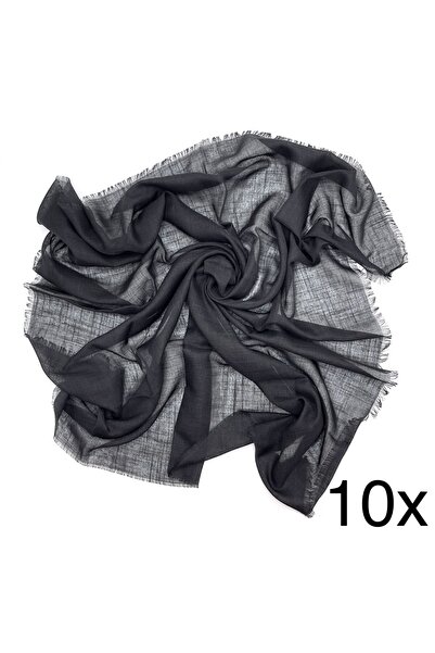 nazipek Flamlı Pamuklu Hediyelik Dağıtmalık 10'lu Paket Siyah Yazma Eşarp Siy...