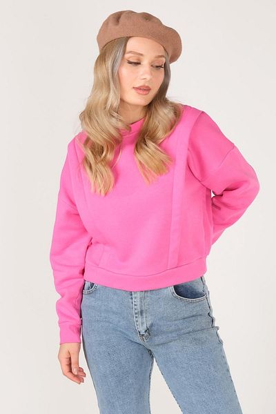 Giyim Dünyası Women's Crew Neck Crop Sweatshirt Pink