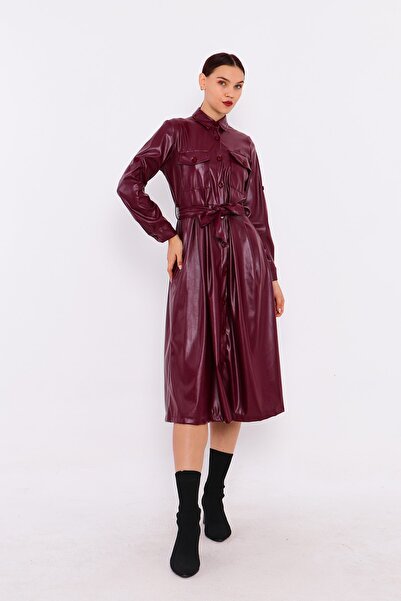 MENDY Collared Leather Dress
