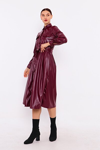 MENDY Collared Leather Dress