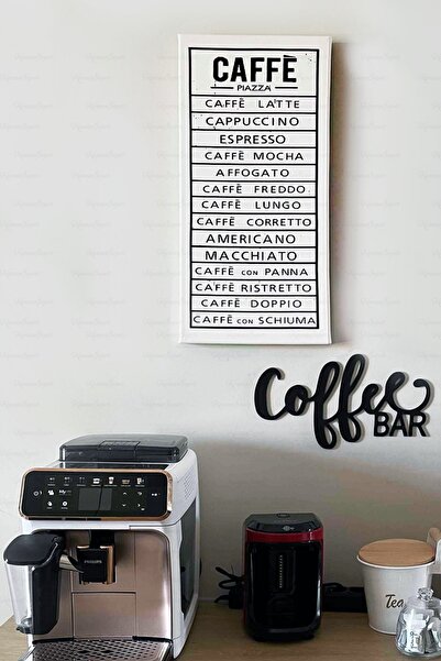 KanvasSepeti 50x20cm Tek Parça Beyaz Caffe Tablosu Caffe Gelati Mutfak Tablos...