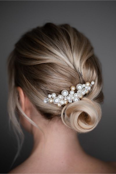 Eva Flore Gold Cream Tones Bridal Engagement Maternity Comb Buckle with Pearls
