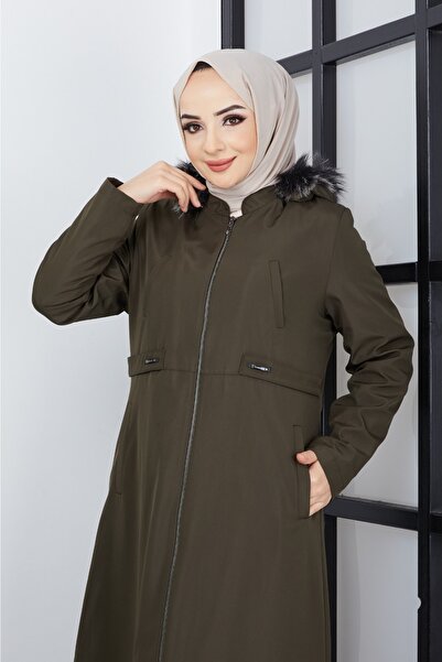 KMKkombin Γυναικείο παλτό και παλτό με κουκούλα μεγάλου μεγέθους αδιάβροχο χιτζάμπ με γούνα από μέσα μέχρι τη μέση