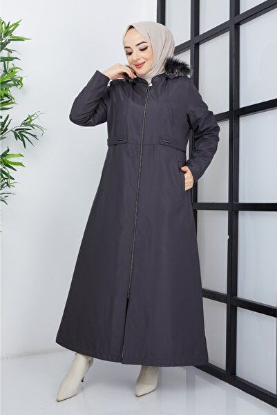 KMKkombin Γυναικείο παλτό και παλτό με κουκούλα μεγάλου μεγέθους αδιάβροχο χιτζάμπ με γούνα από μέσα μέχρι τη μέση