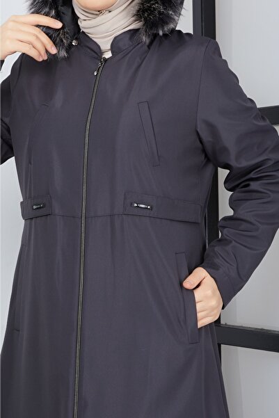 KMKkombin Γυναικείο παλτό και παλτό με κουκούλα μεγάλου μεγέθους αδιάβροχο χιτζάμπ με γούνα από μέσα μέχρι τη μέση