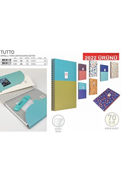 Gıpta Tutto Gizli Spiralli Twin Karton Kap.70 Gr. 120 Krem Kağıt Fine Q. Notebook Ajanda Defter Kareli.