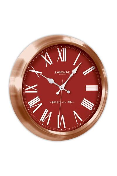 Time Gold Copper Colored Metal Framed Living Room Office Wall Clock 34 cm