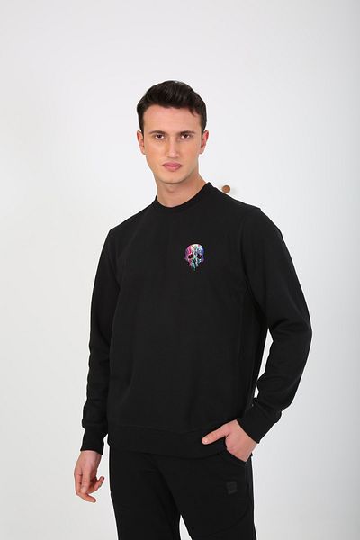 ESQUDO Men's Black Embroidered Oversize Sweatshirt