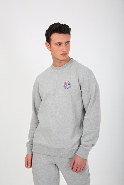 ESQUDO Чоловічий сірий оверсайз-светр з вишивкою