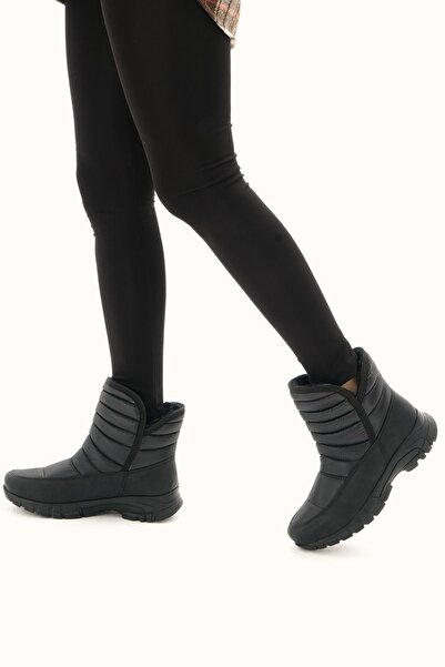 Efal Shoes حذاء ثلج نسائي أسود مقاوم للماء بطول الكاحل