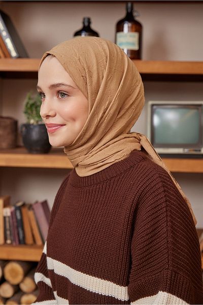 Şalland Viscose Kraş Shawl Camel