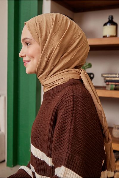 Şalland Viscose Kraş Shawl Camel