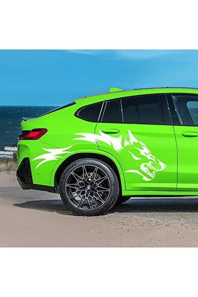 Vegatasarım Oto Araba Yan Kapı Sticker Çıkartma - Kurt - Beyaz