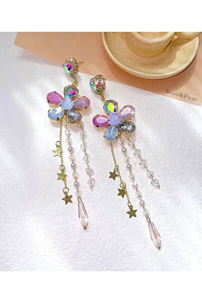 BearPear Holografik Papatya Yıldız Sallantılı Kadın Küpe