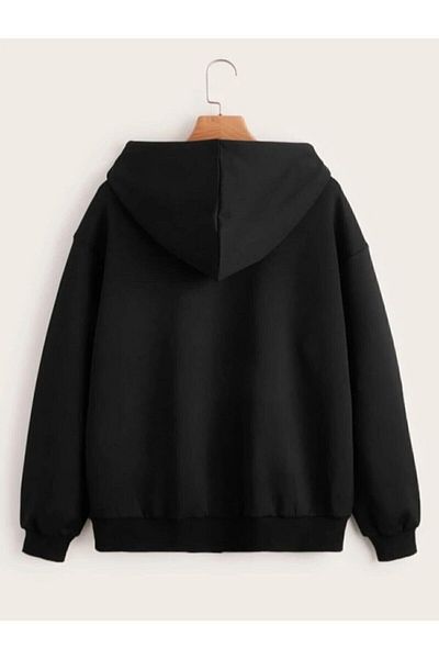 mw memowear Unisex Printed Chardon Hooded Oversize Sweatshirt Cardigan with Front Zipper