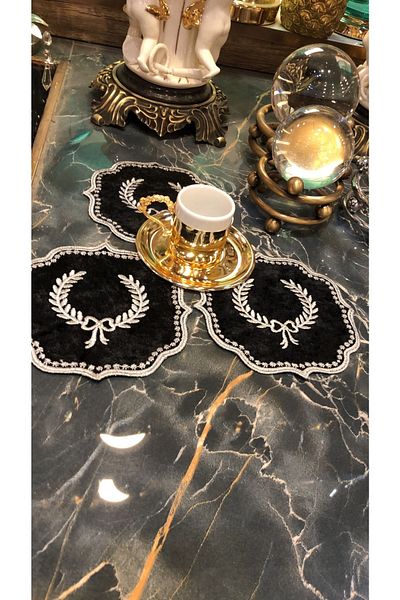 Bonny Home Arma Black Gold 6-Piece Cocktail Presentation Napkin Maras Work Glaze Embroidery Embroidered Coffee Presentation Napkin
