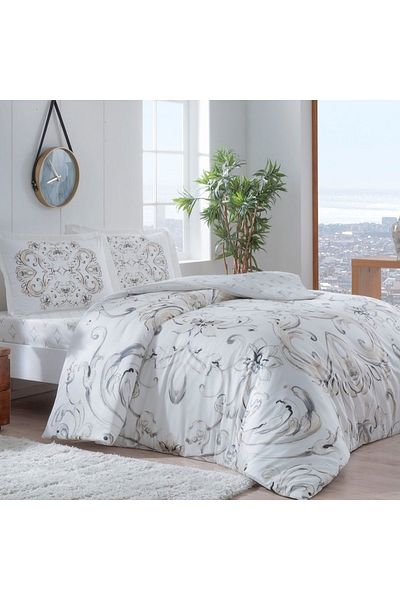 Taç -evora Beige Cotton Satin Double Duvet Cover Set
