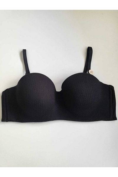 Koza Women's Black Ribbed Cotton Strapless Bra 80574