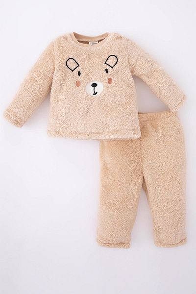 DeFacto Baby Boy Embroidered Crew Neck Plush Pajama Set