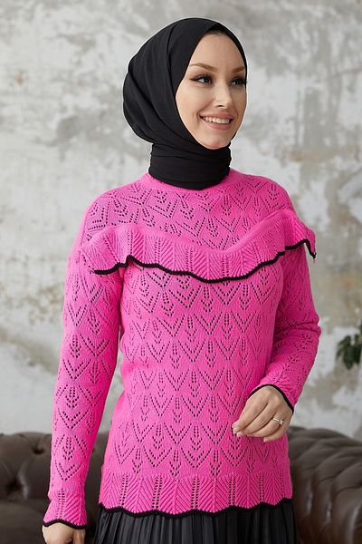 InStyle Pulover din tricotaje cu dungi Alvi - fucsia