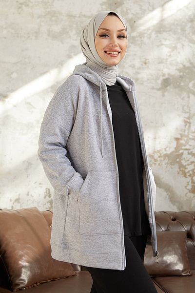 InStyle Alena Pocket Zippered Fleece Sweatshirt - Gray