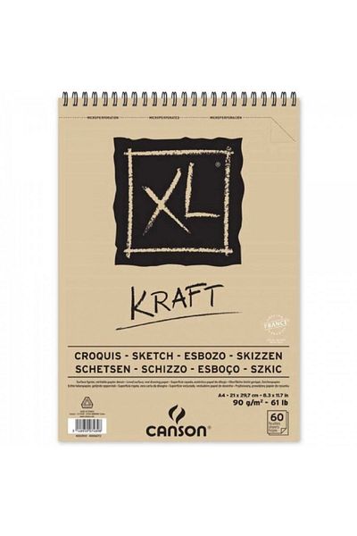 Canson Xl Kraft Sketch Spiral Pad 90gr Spiral Drawing Block 60 Sheets A4 (21x29.7cm)