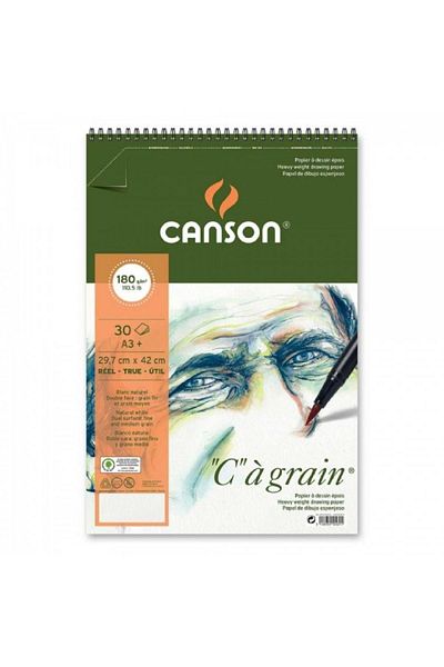 Canson Ca Grain Spiral Pad 180gr Natural White Spiral Drawing Block 30 Sheets A3 (29.7x42cm)