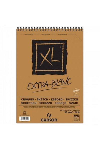 Canson Xl Extra White Sketch Spiral Pad 90gr Spiral Drawing Block 120 Sheets A4 (21x29.7cm)