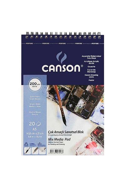 Canson Multi Purpose Art Pad Medium Grain 200gr Multi-Purpose Painting Book 20 Pages A5 (14.8x21cm)
