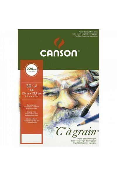 Canson Ca Grain Pad 224gr Natural White Drawing Block 30 Sheets A4 (21x29.7cm)
