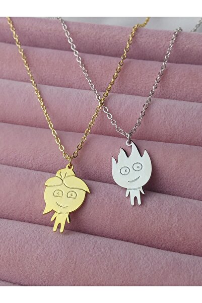 Alexis Carrel Ateş Ve Su 2'li Set Kolyesi Gümüş Ve Altın Kombin, Sevgililer G...