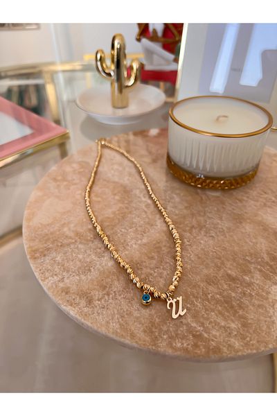 Trendy Butik قلادة دوريكا مع حرف Ü وتفاصيل عين الشر