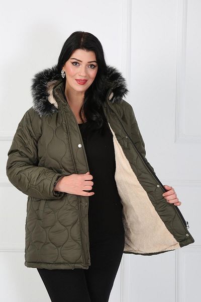 By Alba Collection Women's Khaki Quilted Wool Plus Size Coat