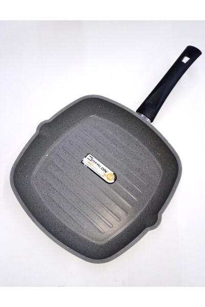 abnturk Oluklu Granit Teflon Grill 28cm Kare 8mm Döküm Tava Efsane Alman Greblon Izgara Yanmaz Yapışmz Yüzey