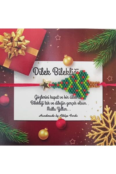 Atolye Ferda Christmas Gift Pine Tree Miyuki Card Bracelet