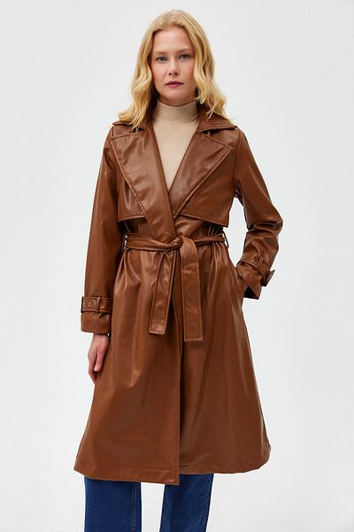 Açelya Okcu Oversize αδιάβροχη vintage καμπαρντίνα από συνθετικό δέρμα