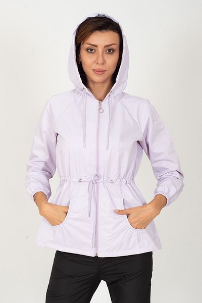 Primaro Gathered Waist Hooded Light Lilac Windbreaker Raincoat