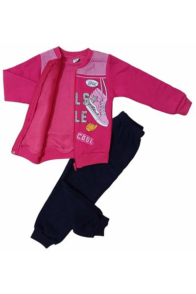 krm kerem bebe Winter Zippered Shoe Patterned Tracksuit Set with Fleece Inside