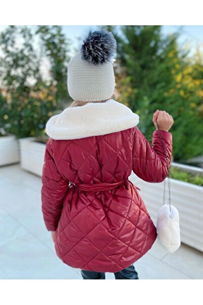 CINARIUM Girl's Plush Quilted Coat, Bag and Beret Set of 3 Red