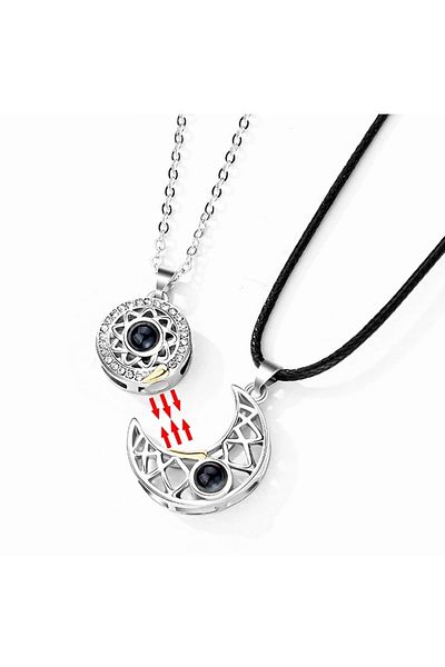 Köstebek Valentine's Day Couple Necklace 100 Languages Projection Magnet Necklace with I Love You