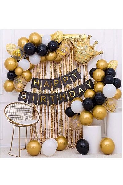 DÜVENCİ TİCARET King Crowned Balloon Chain Birthday Set -Happy Birthday-