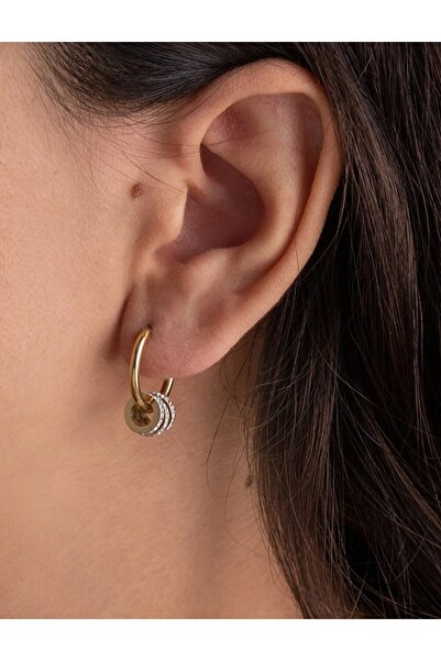 HOSBUTIK Gold Çelik Taşlı Kararmaz Halka Küpe